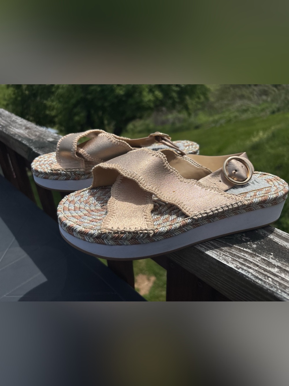 Jack Rogers Metallic Rose Gold Platform Slide Sandals